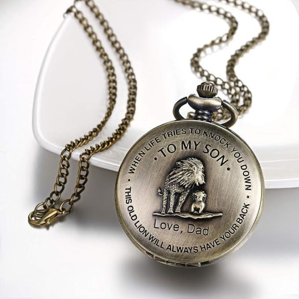 Men Pocket Watch Classic Vintage Pendant to My Son Necklace/Watch - BRONZE